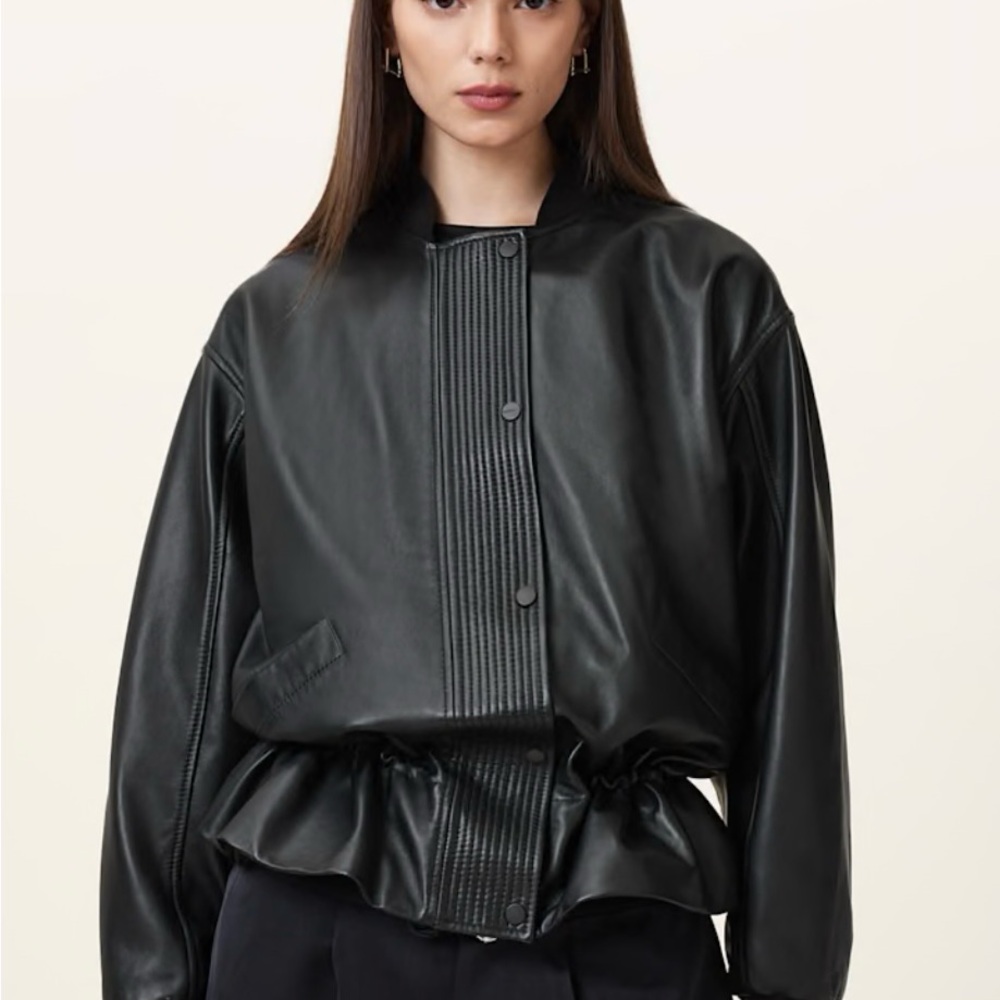 AllSaints Sofi Drawstring Leather Bomber Jacket Brand New Size 2